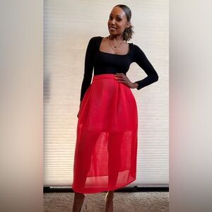 A|X Armani Exchange Red Mesh Midi Skirt